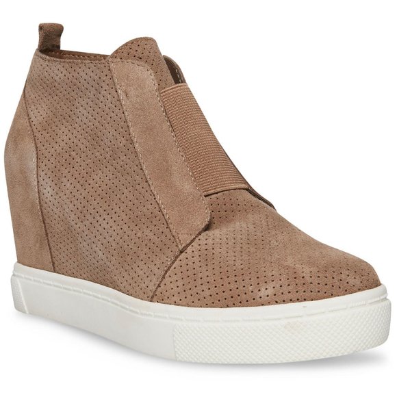 Steve Madden Suede Hidden Wedge Sneakers Taupe Tan - Picture 1 of 4